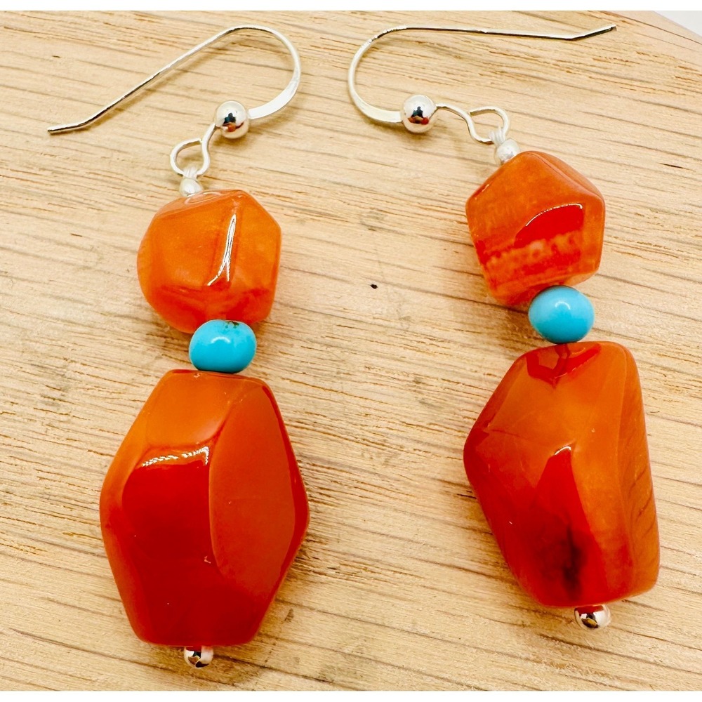 Jay King Desert Rose Trading Carnelian Turquoise 925 Sterling Silver Earrings